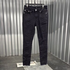 Rue21 Charcoal Black Denim Skinny Jeans Pants Frayed Hem 5 Pockets Juniors 3/4